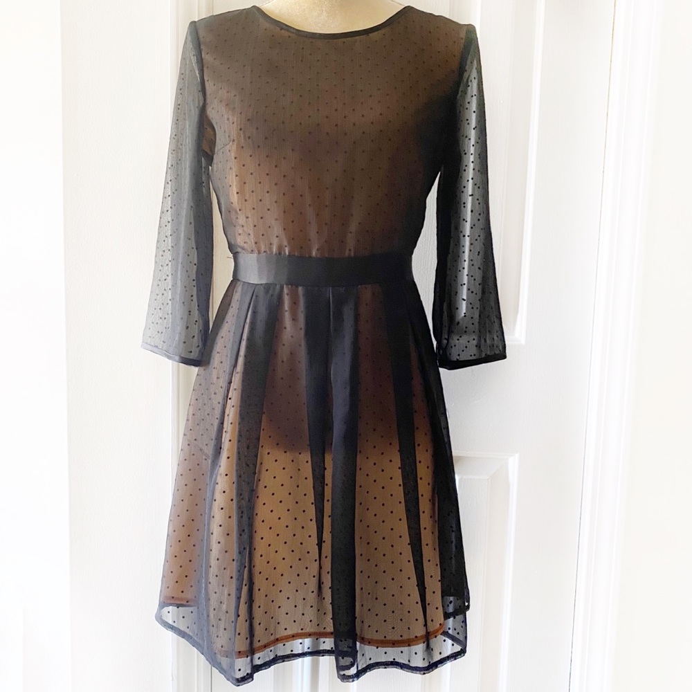 H&M Womens Black Swiss Dot Long Sleeve Dress Sz 8